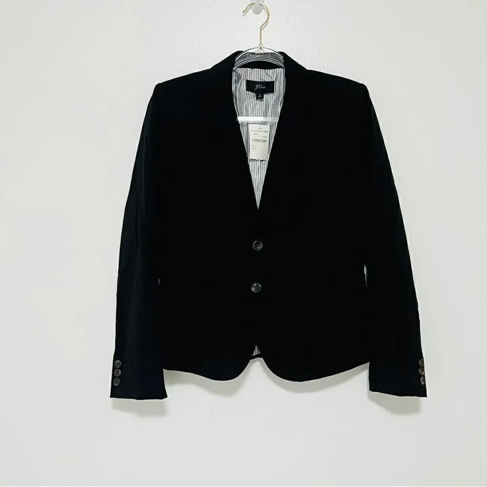 NWT J. Crew Black Label Black Blazer Small Lined Preppy 2 Button Jacket Suit